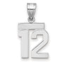 Small Polished Number 12 Charm Pendant in Real 14k White Gold
