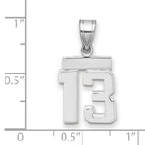 Small Polished Number 13 Charm Pendant in Real 14k White Gold