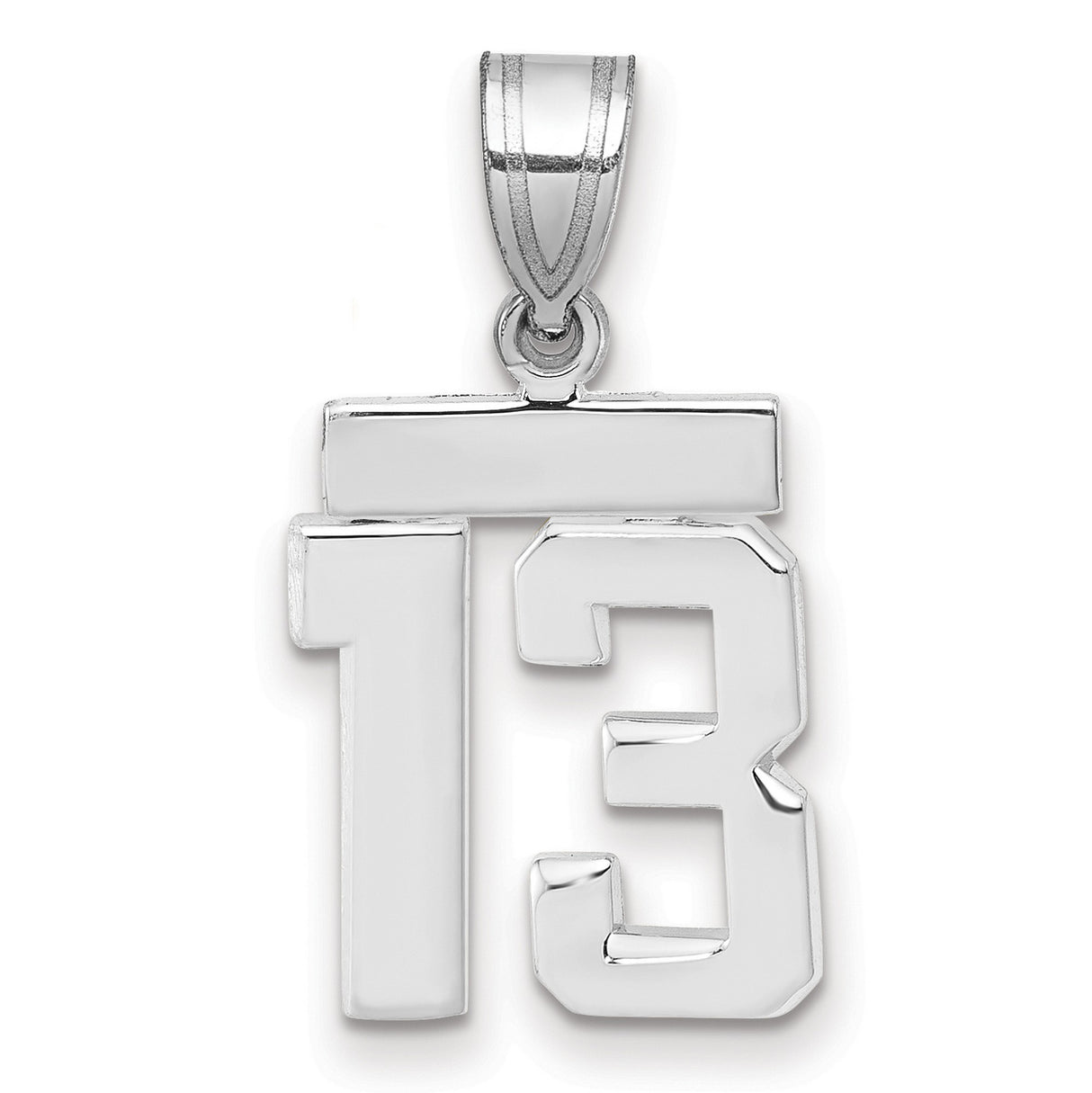 Small Polished Number 13 Charm Pendant in Real 14k White Gold