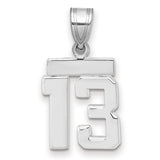 Small Polished Number 13 Charm Pendant in Real 14k White Gold