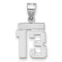 Small Polished Number 13 Charm Pendant in Real 14k White Gold