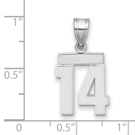 Small Polished Number 14 Charm Pendant in Real 14k White Gold