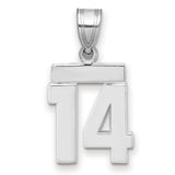 Small Polished Number 14 Charm Pendant in Real 14k White Gold