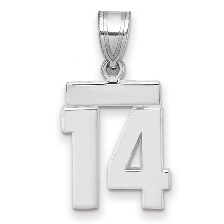 Small Polished Number 14 Charm Pendant in Real 14k White Gold