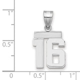 Small Polished Number 16 Charm Pendant in Real 14k White Gold