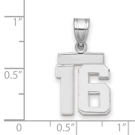 Small Polished Number 16 Charm Pendant in Real 14k White Gold