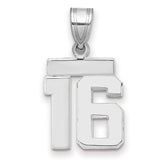 Small Polished Number 16 Charm Pendant in Real 14k White Gold