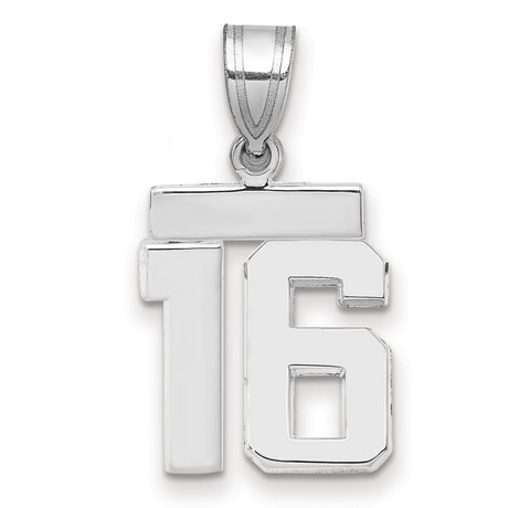 Small Polished Number 16 Charm Pendant in Real 14k White Gold