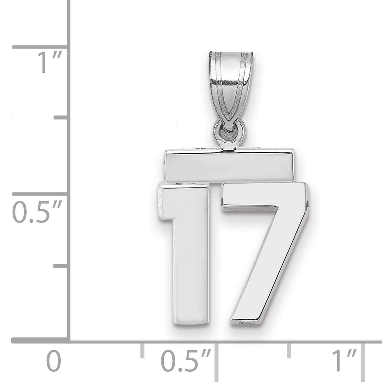 Small Polished Number 17 Charm Pendant in Real 14k White Gold