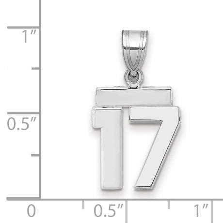 Small Polished Number 17 Charm Pendant in Real 14k White Gold