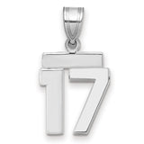 Small Polished Number 17 Charm Pendant in Real 14k White Gold