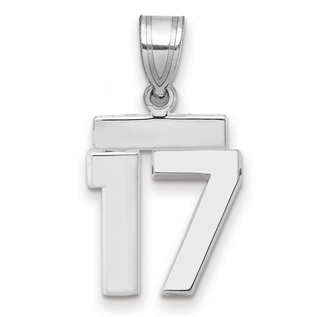 Small Polished Number 17 Charm Pendant in Real 14k White Gold