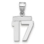 Small Polished Number 17 Charm Pendant in Real 14k White Gold