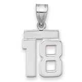 14k White Gold Number 18 Pendant, Modern Polished Milestone Charm for Men or Women