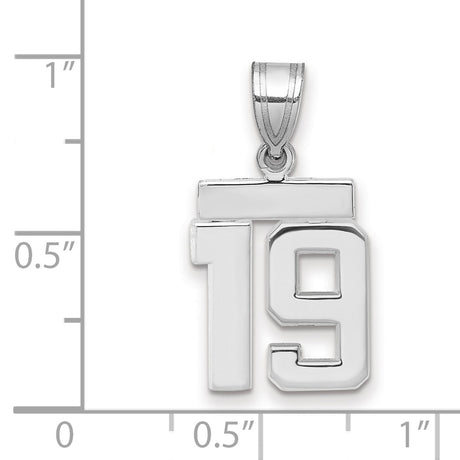 Small Polished Number 19 Charm Pendant in Real 14k White Gold