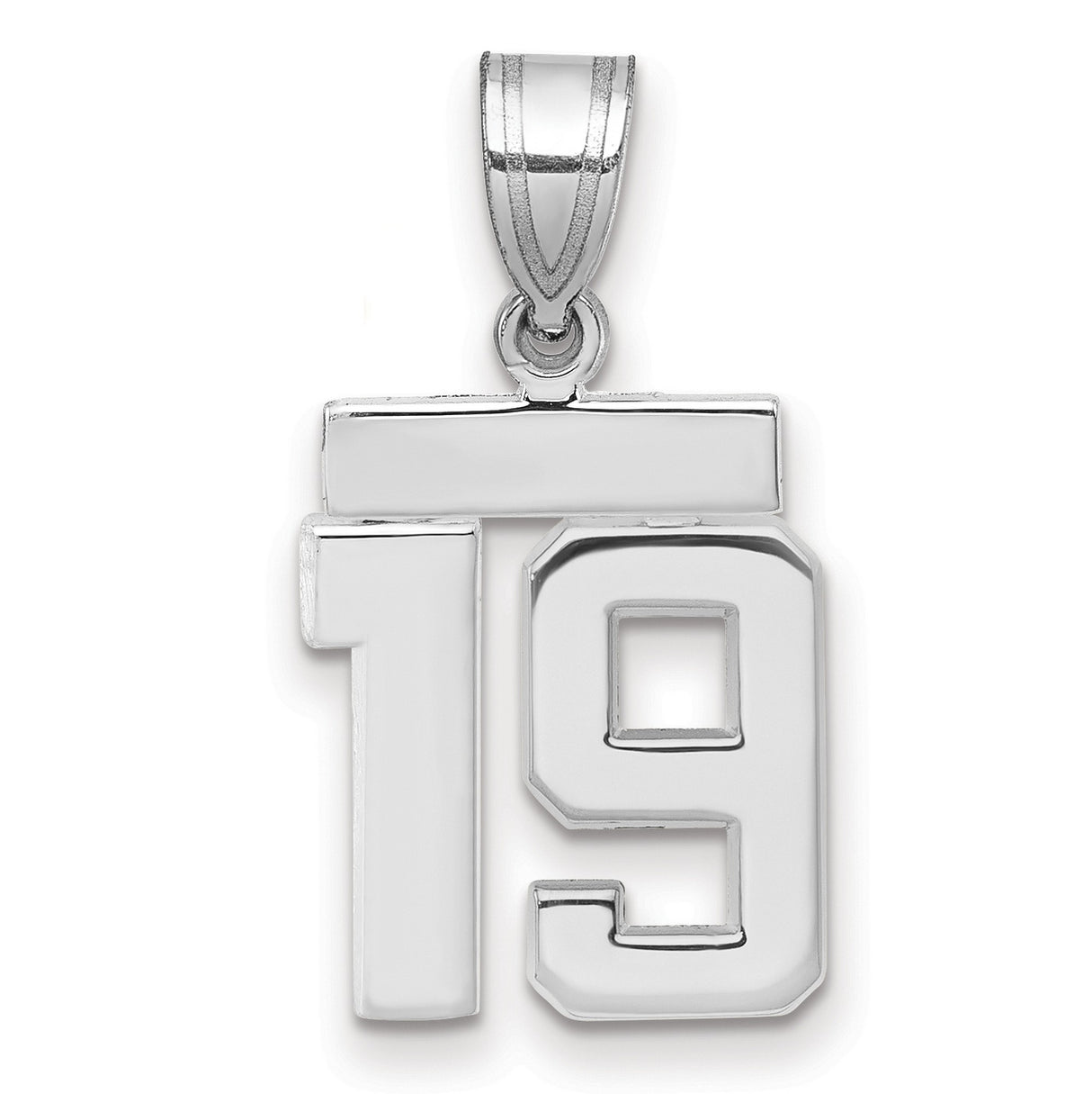 Small Polished Number 19 Charm Pendant in Real 14k White Gold