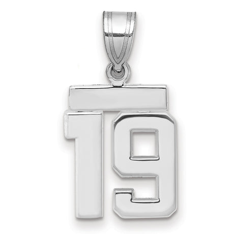 Small Polished Number 19 Charm Pendant in Real 14k White Gold