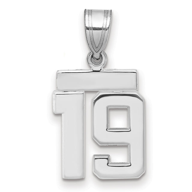 Small Polished Number 19 Charm Pendant in Real 14k White Gold