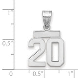 Small Polished Number 20 Charm Pendant in Real 14k White Gold