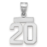 Small Polished Number 20 Charm Pendant in Real 14k White Gold