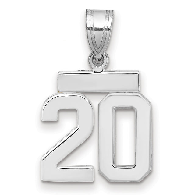 Small Polished Number 20 Charm Pendant in Real 14k White Gold