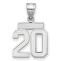 Small Polished Number 20 Charm Pendant in Real 14k White Gold
