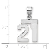 Small Polished Number 21 Charm Pendant in Real 14k White Gold