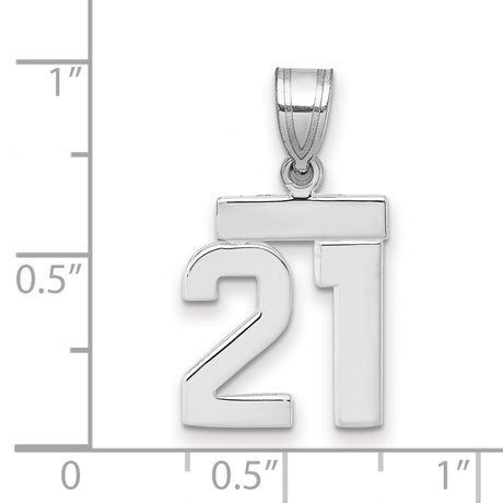 Small Polished Number 21 Charm Pendant in Real 14k White Gold