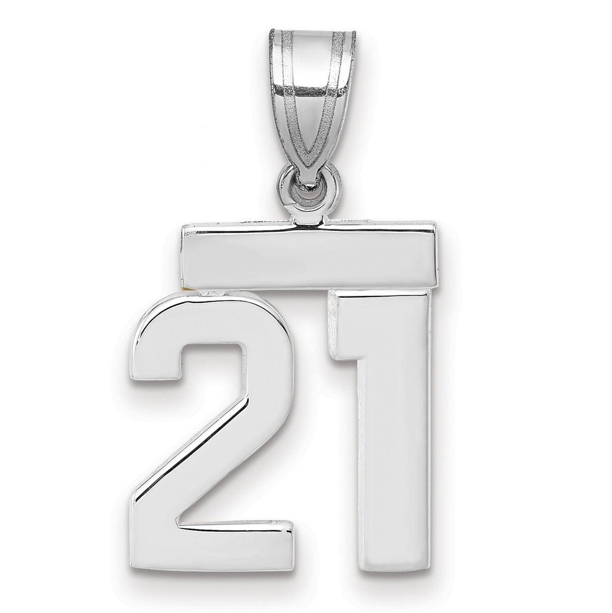 Small Polished Number 21 Charm Pendant in Real 14k White Gold