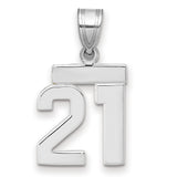 Small Polished Number 21 Charm Pendant in Real 14k White Gold