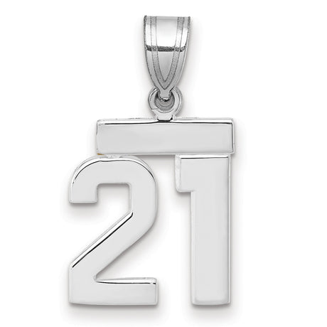 Small Polished Number 21 Charm Pendant in Real 14k White Gold
