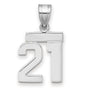 Small Polished Number 21 Charm Pendant in Real 14k White Gold