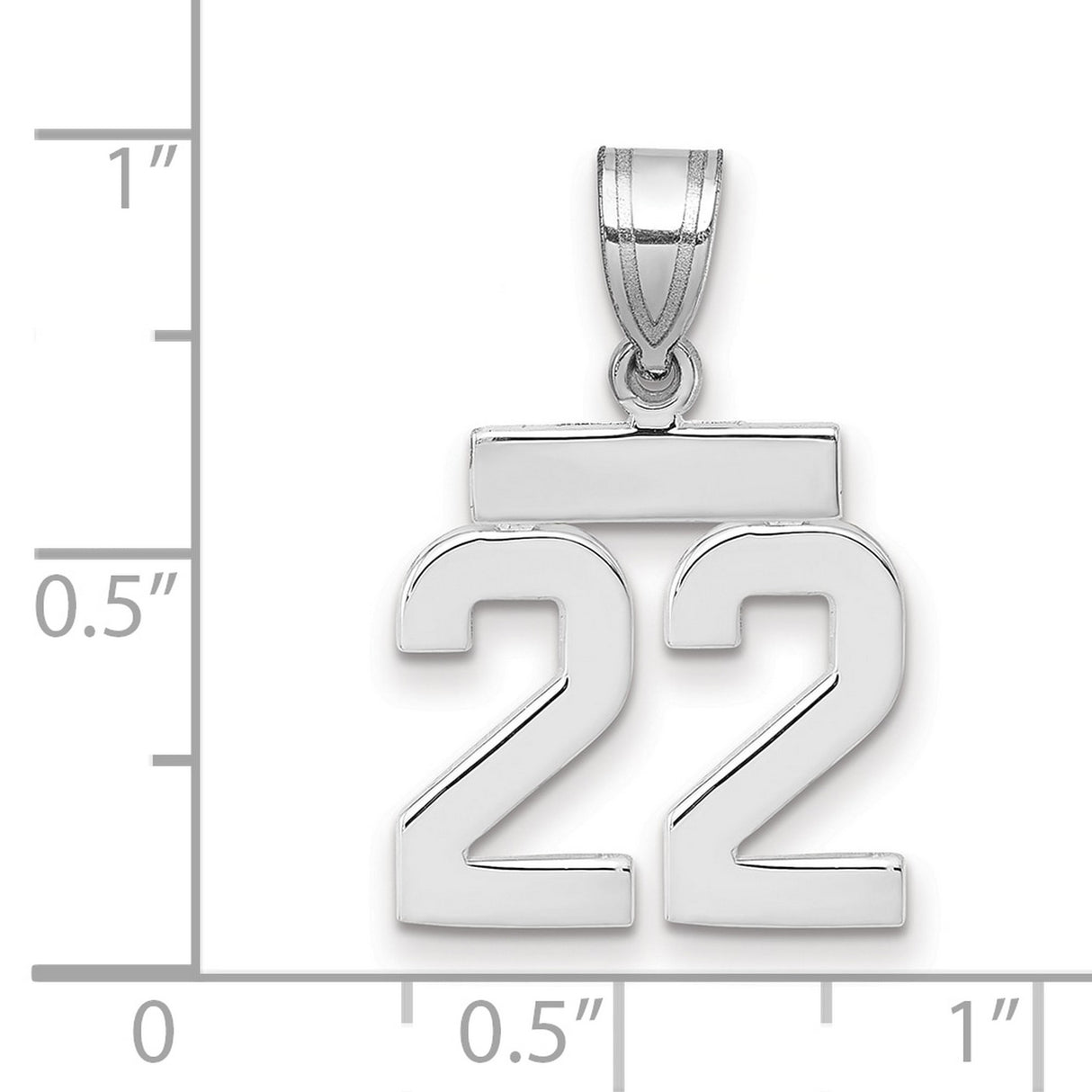 Small Polished Number 22 Charm Pendant in Real 14k White Gold