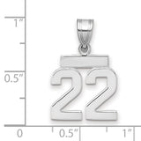 Small Polished Number 22 Charm Pendant in Real 14k White Gold