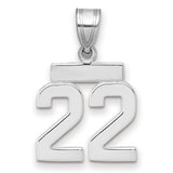 Small Polished Number 22 Charm Pendant in Real 14k White Gold