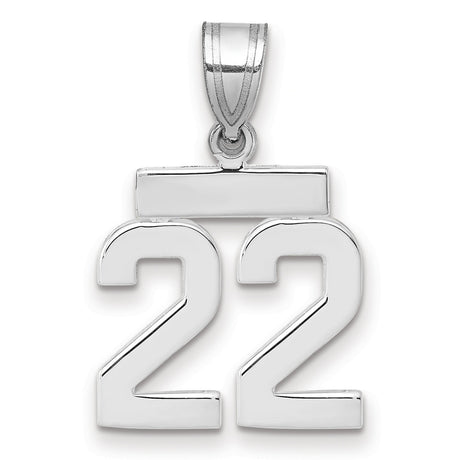 Small Polished Number 22 Charm Pendant in Real 14k White Gold