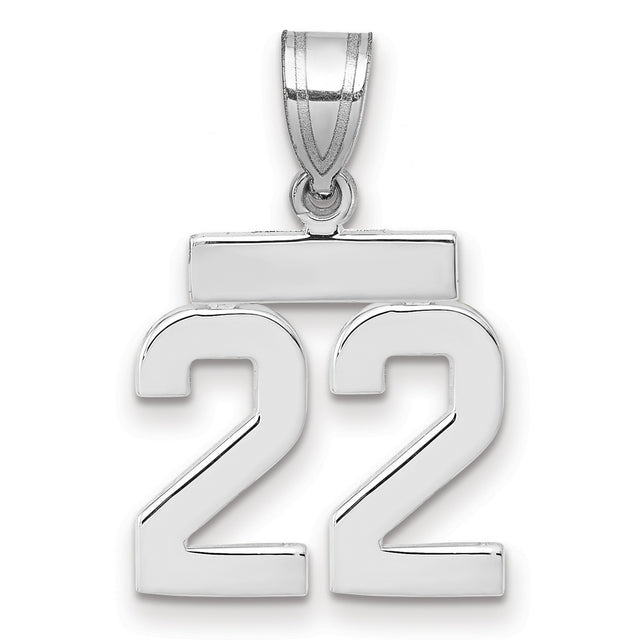 Small Polished Number 22 Charm Pendant in Real 14k White Gold