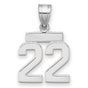 Small Polished Number 22 Charm Pendant in Real 14k White Gold