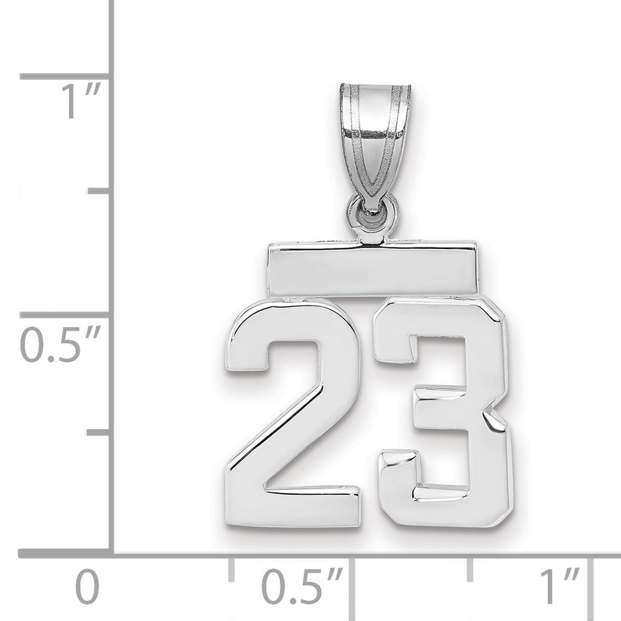 Small Polished Number 23 Charm Pendant in Real 14k White Gold