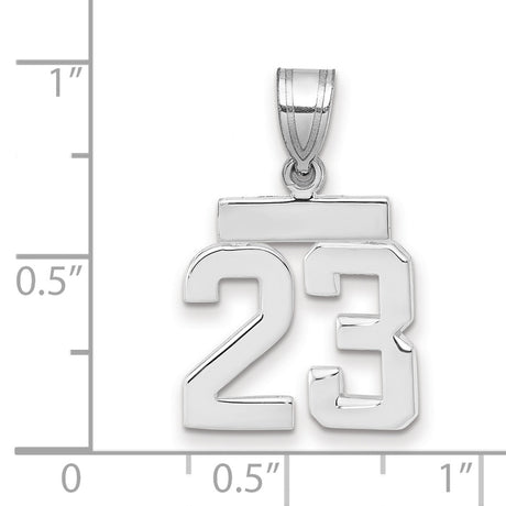Small Polished Number 23 Charm Pendant in Real 14k White Gold