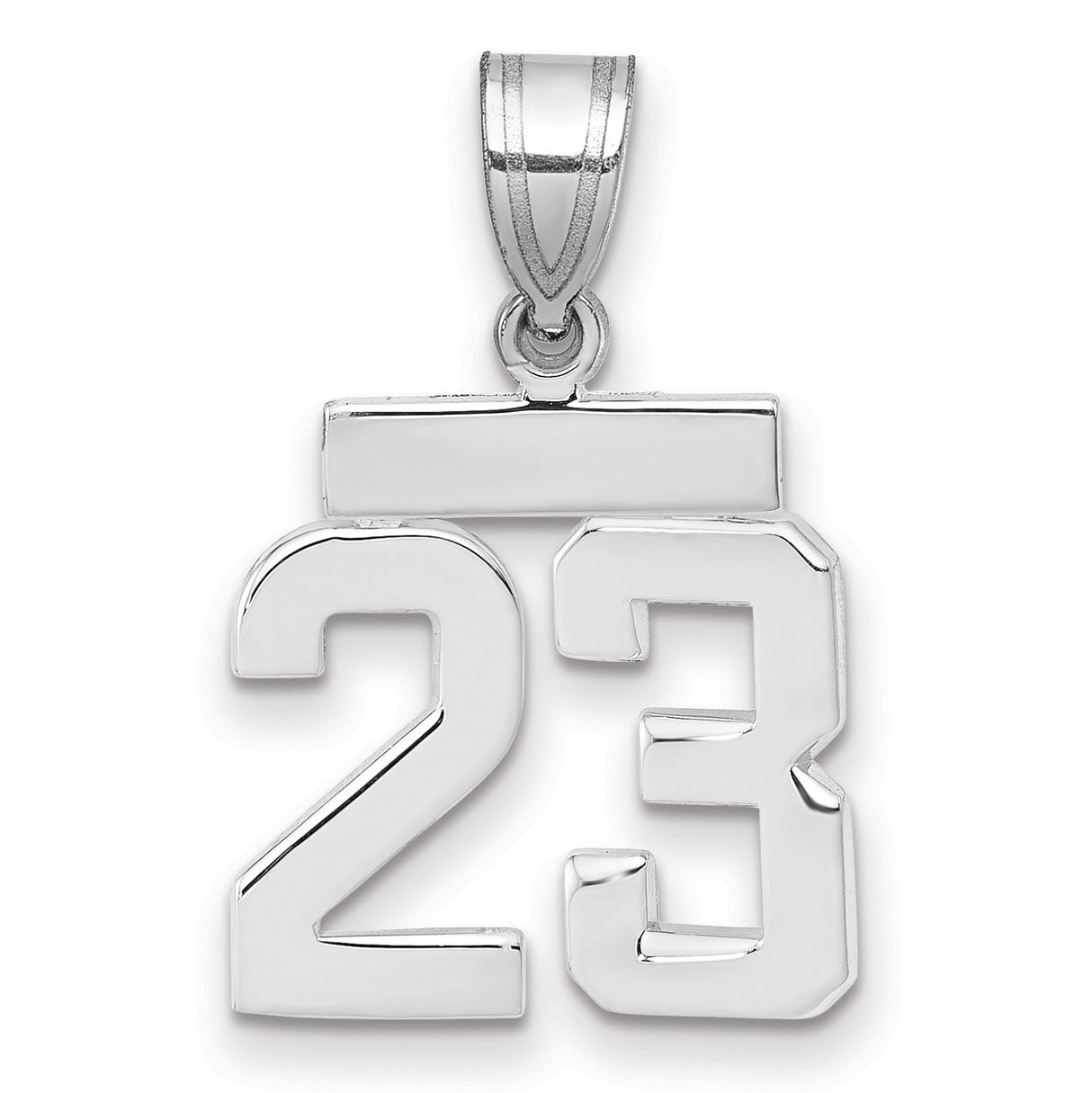 Small Polished Number 23 Charm Pendant in Real 14k White Gold