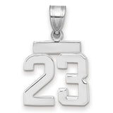 Small Polished Number 23 Charm Pendant in Real 14k White Gold