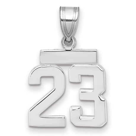 Small Polished Number 23 Charm Pendant in Real 14k White Gold