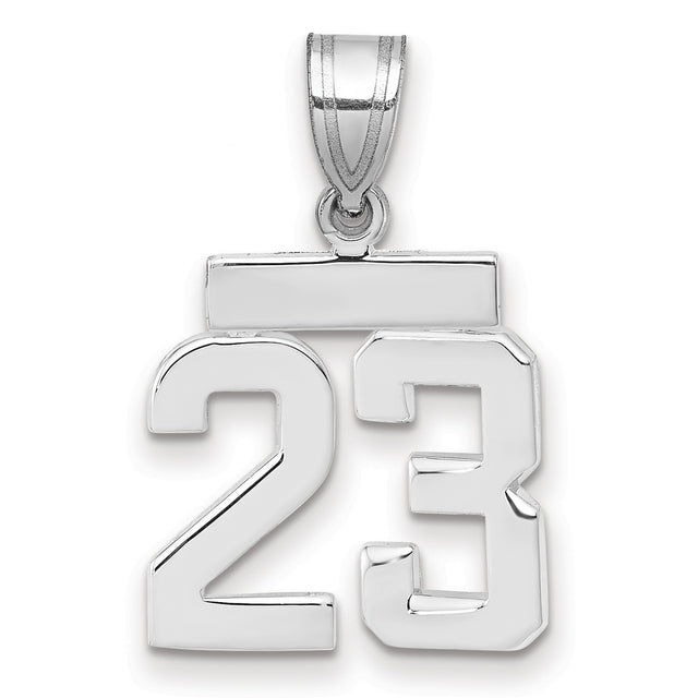 Small Polished Number 23 Charm Pendant in Real 14k White Gold