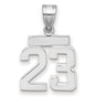 Small Polished Number 23 Charm Pendant in Real 14k White Gold