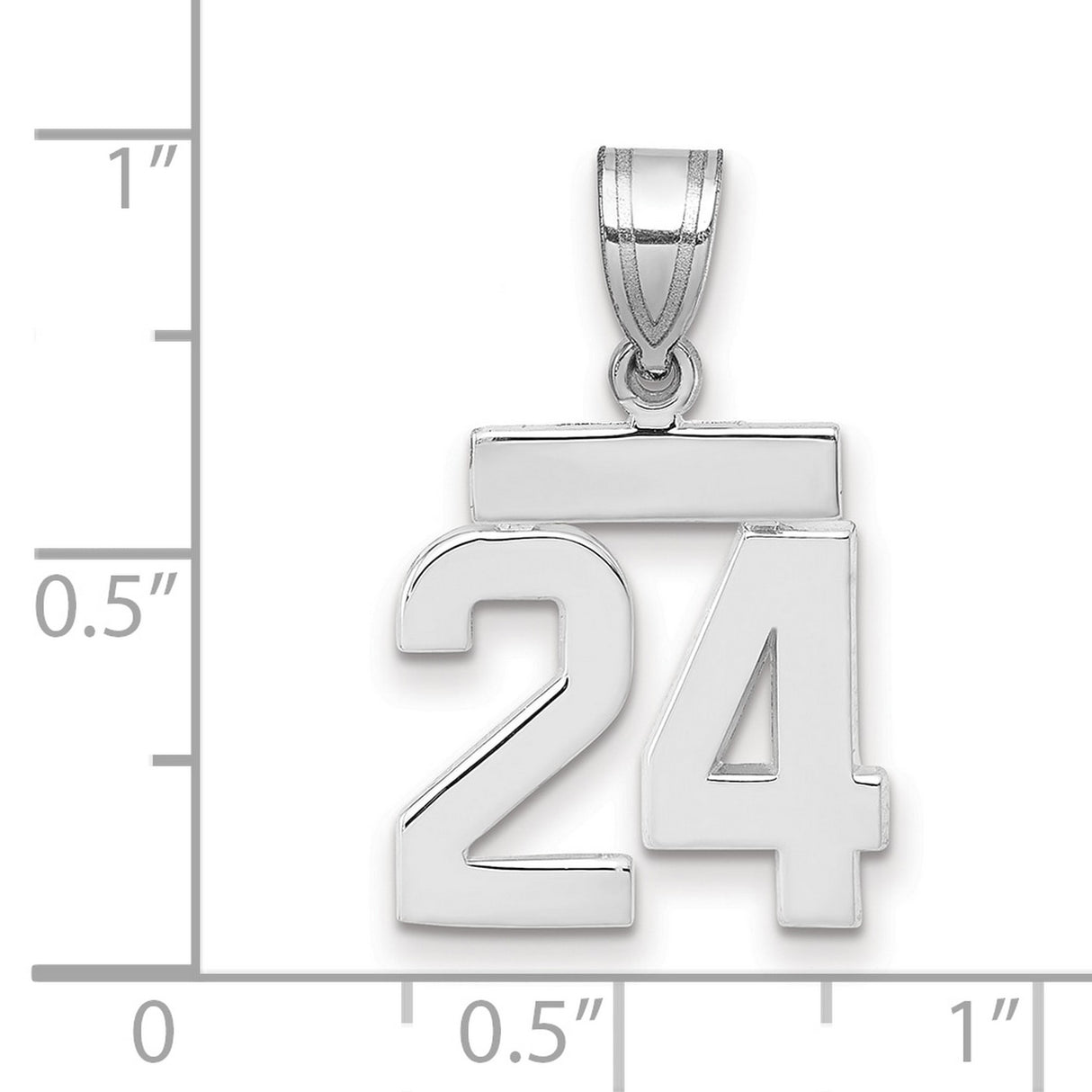 Small Polished Number 24 Charm Pendant in Real 14k White Gold