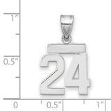 Small Polished Number 24 Charm Pendant in Real 14k White Gold