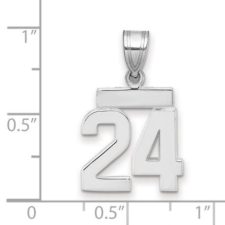 Small Polished Number 24 Charm Pendant in Real 14k White Gold
