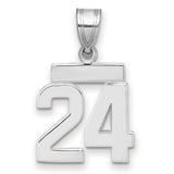 Small Polished Number 24 Charm Pendant in Real 14k White Gold