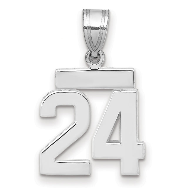Small Polished Number 24 Charm Pendant in Real 14k White Gold